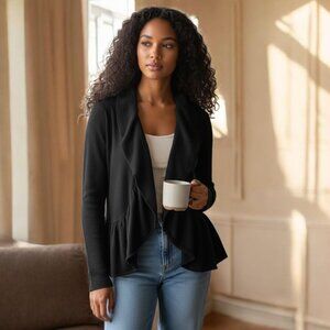 NWT CONVERSE ONE STAR (MED) Black Ruffle Hem L/S Cardigan